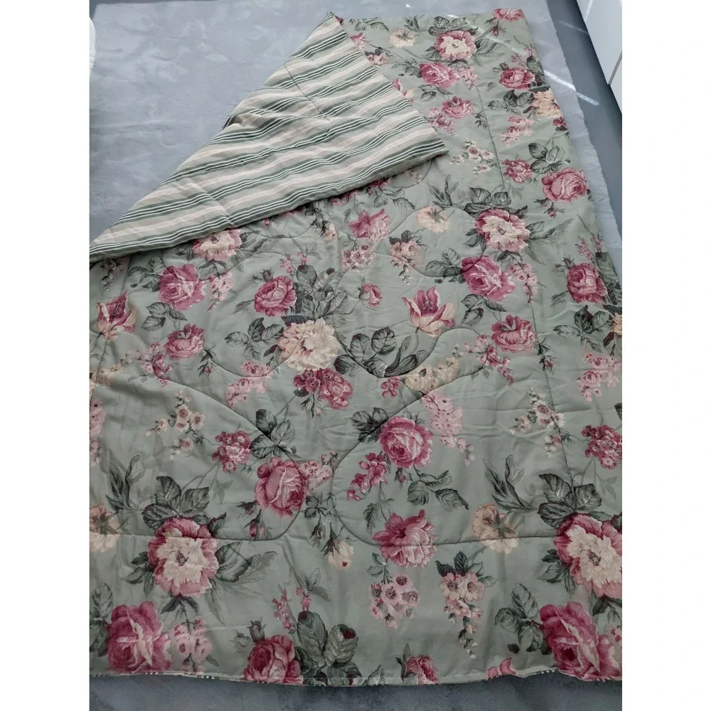 VTG Dan River Comforter + Sham TWIN Set Green Shabby Cottage Grandma NEW Floral